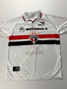 Vintage Sao Paulo Brazil Football Soccer Jersey White Away Sz XL 9 Penalty SPFC